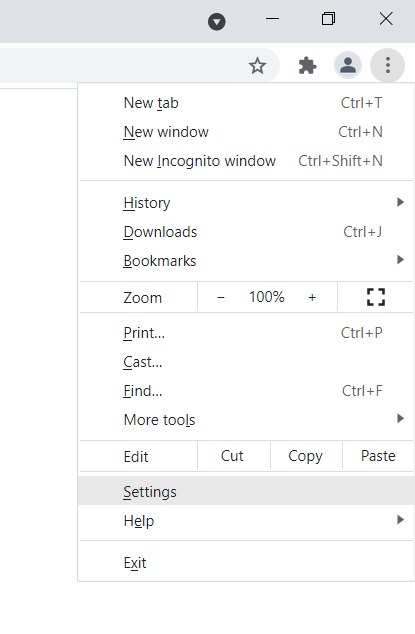 Select Settings from the Google Chrome menu.