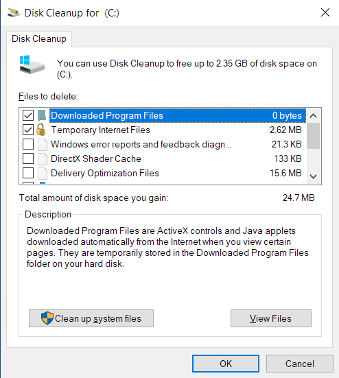 Click on "Clean up system files" in the Disk Cleanup tab.