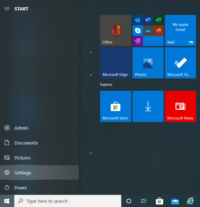 Click on the cogwheel icon in the start menu.