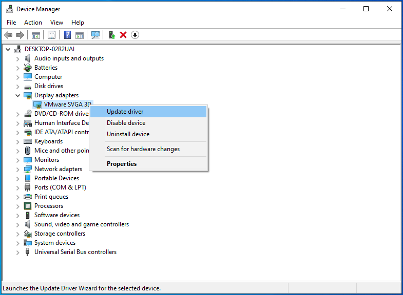 Right-click your display adapter and click Update Driver.