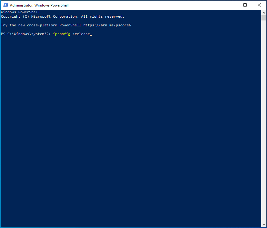 Enter ipconfigrelease into PowerShell.