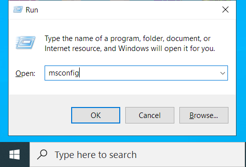 Type msconfig into the Run console.