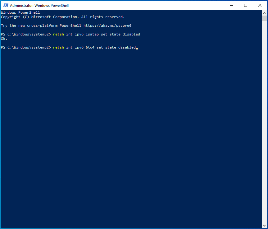 Enter netsh int ipv6 6to4 set state disabled into PowerShell.