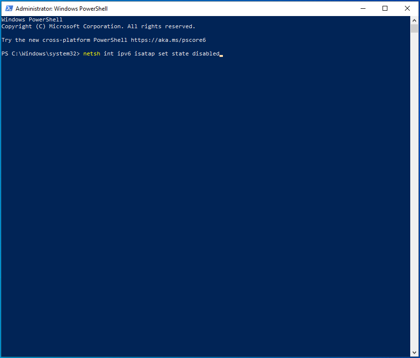 Enter netsh int ipv6 isatap set state disabled into PowerShell.