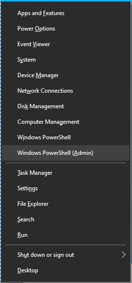 Select “Windows PowerShell (Admin)” from the Power User menu.