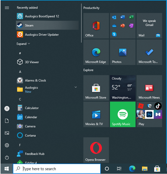 Go to the Start menu and find Steam.