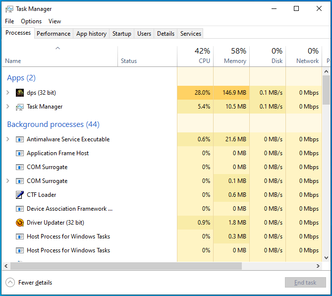 Navigate to the Processes tab of the Task Manager.