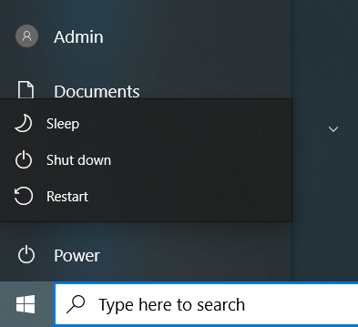 Click on Restart from the Power menu.