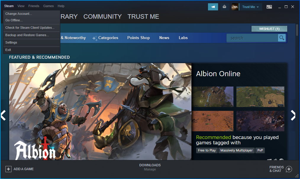 Navigate the Steam menu.