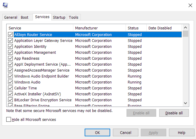 Navigate to the Services tab of the System Configuration