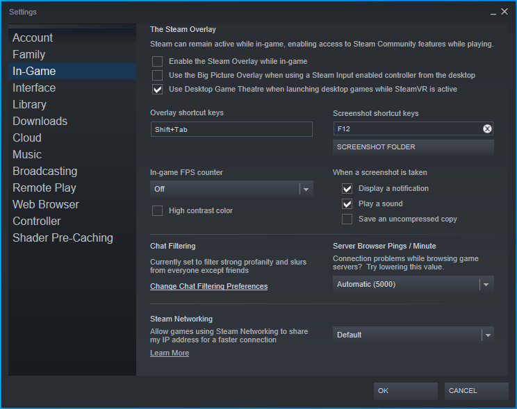 Uncheck "Enable the Steam Overlay while in-game."