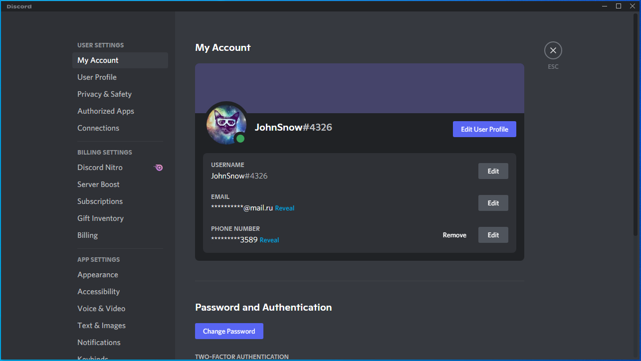 Navigate the User Settings page in Discord.