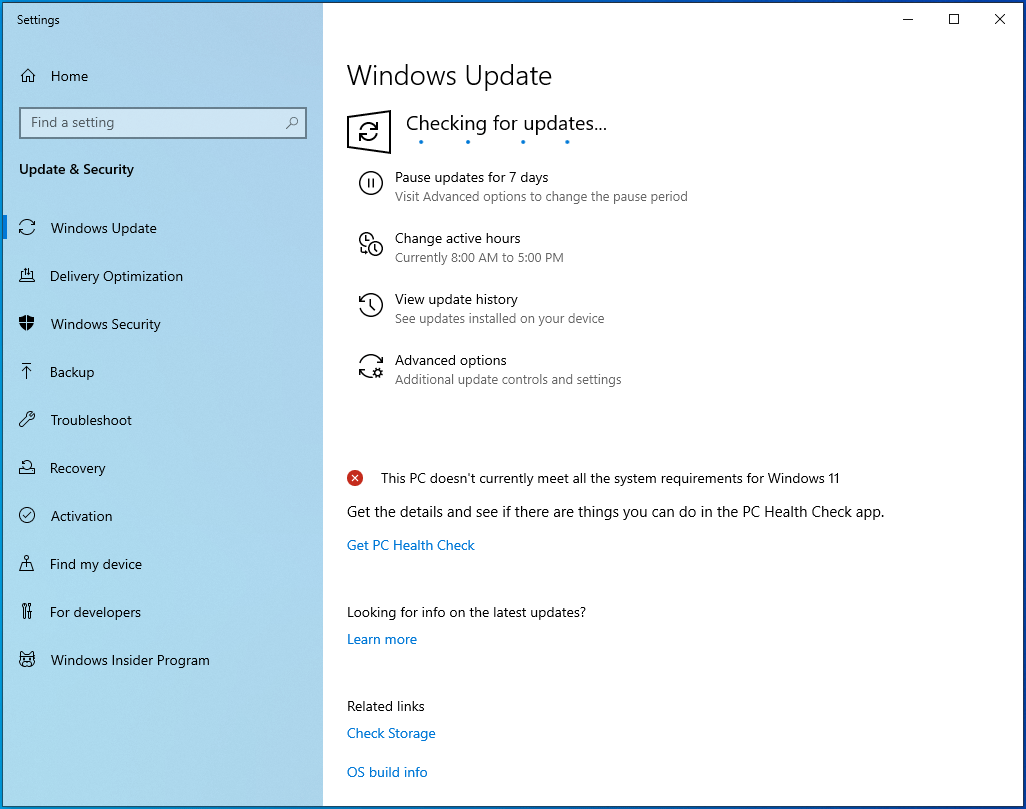 Wait until Windows is checking for updates.