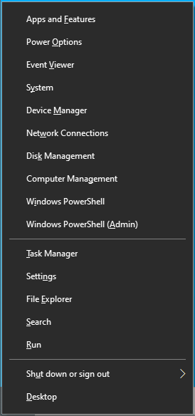 Invoke the Power User menu using Win + X.