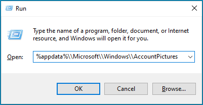 Type %appdata%\\Microsoft\\Windows\\AccountPictures into Run.