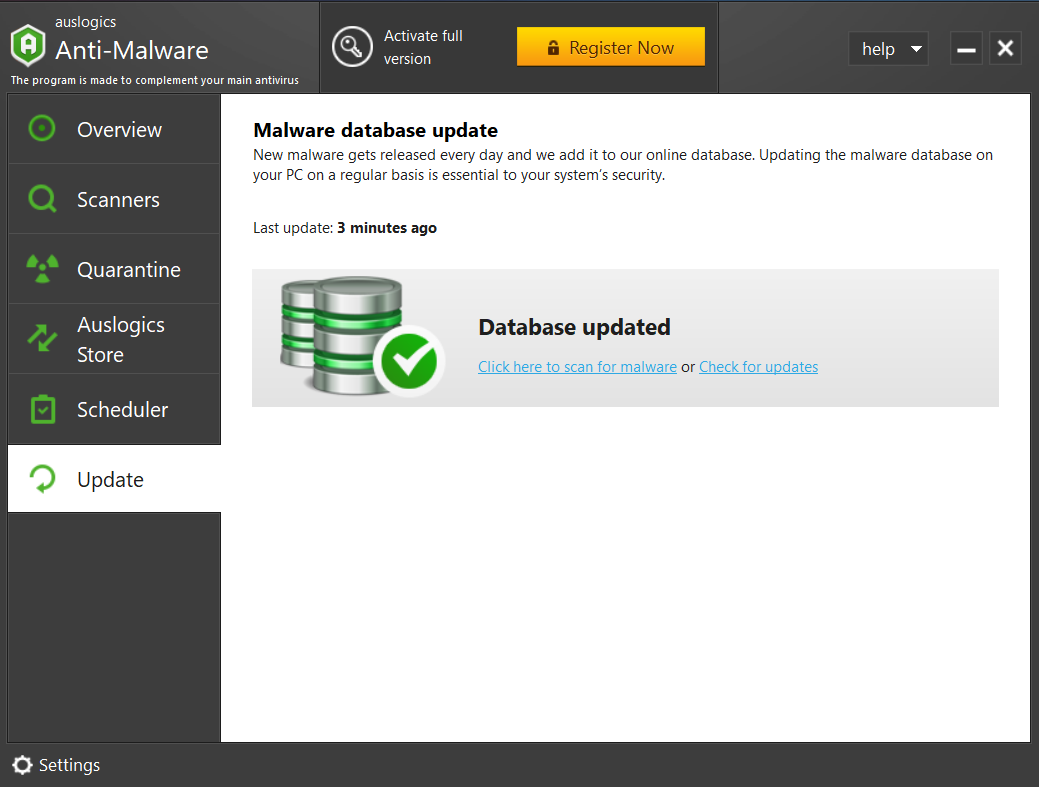 Auslogics Anti-Malware is constantly updated to be able to remove the latest threats.