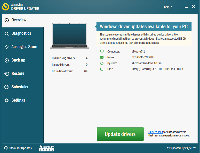 Run Auslogics Driver Updater to resolve driver issues on your PC.