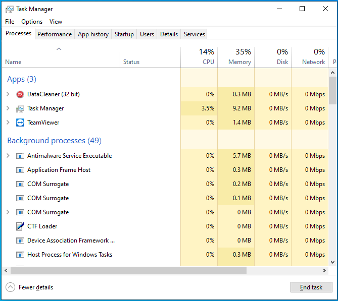 Press Ctrl + Shift + Esc to launch the Task Manager.