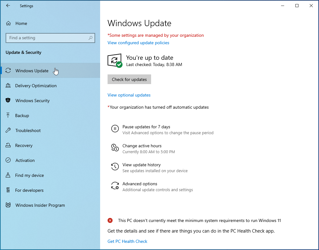 Navigate to the Windows Update section.