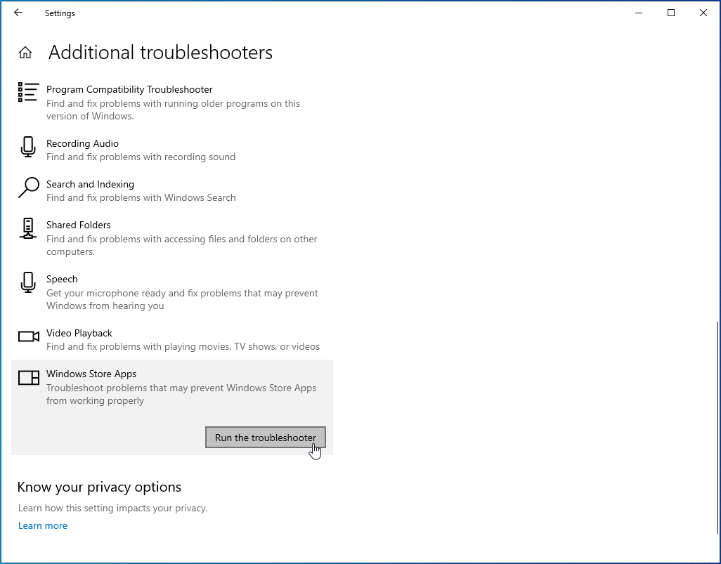 Select the "Run the troubleshooter" option.