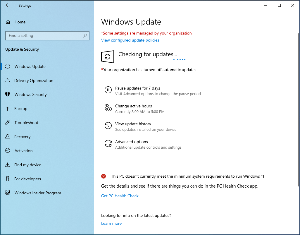 Windows is searching for updates.