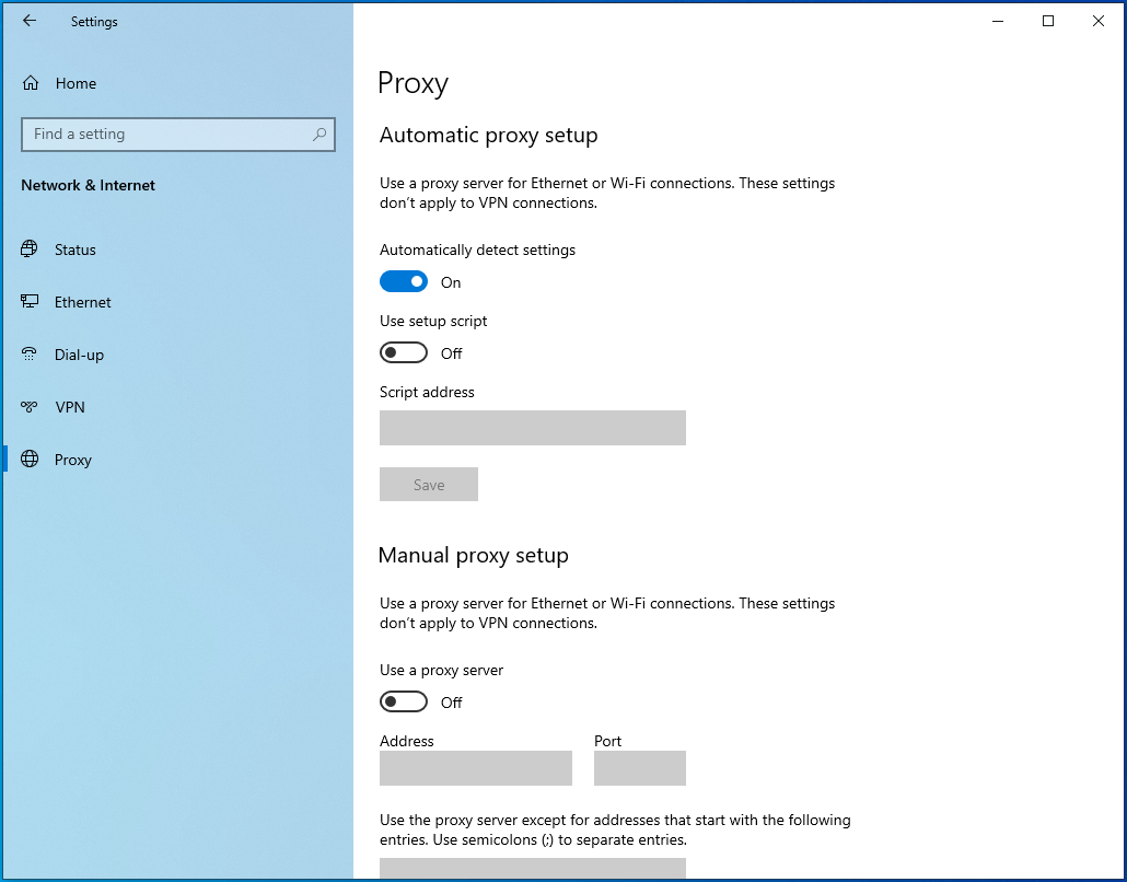 Toggle Automatically detect settings to On.