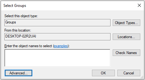 Click the Advanced button in the Select Groups window.