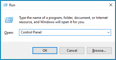 Enter Control Panel into the Run dialog box.