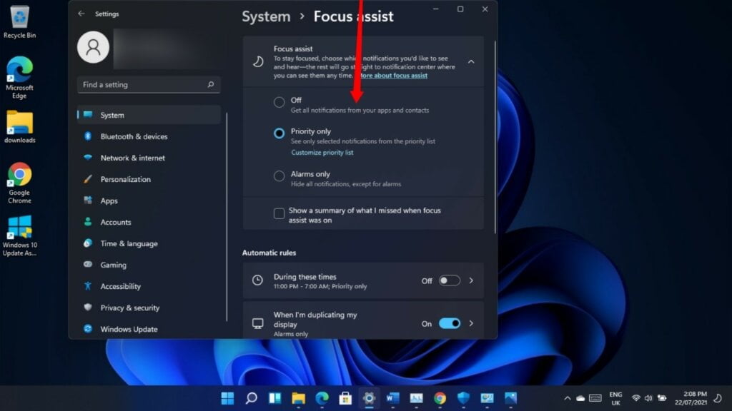 windows 11 focus assist not working