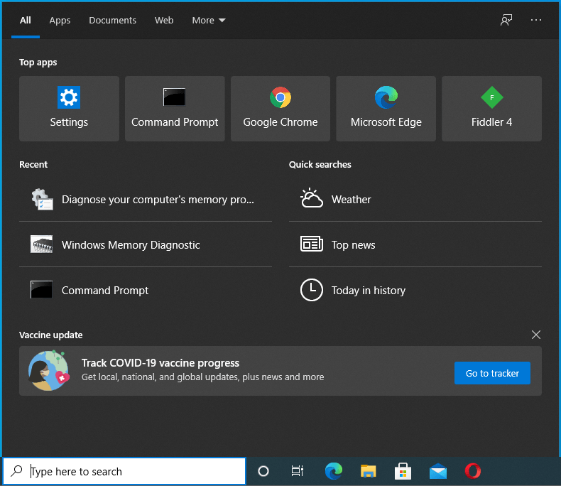 Launch the Search utility in Windows 10.