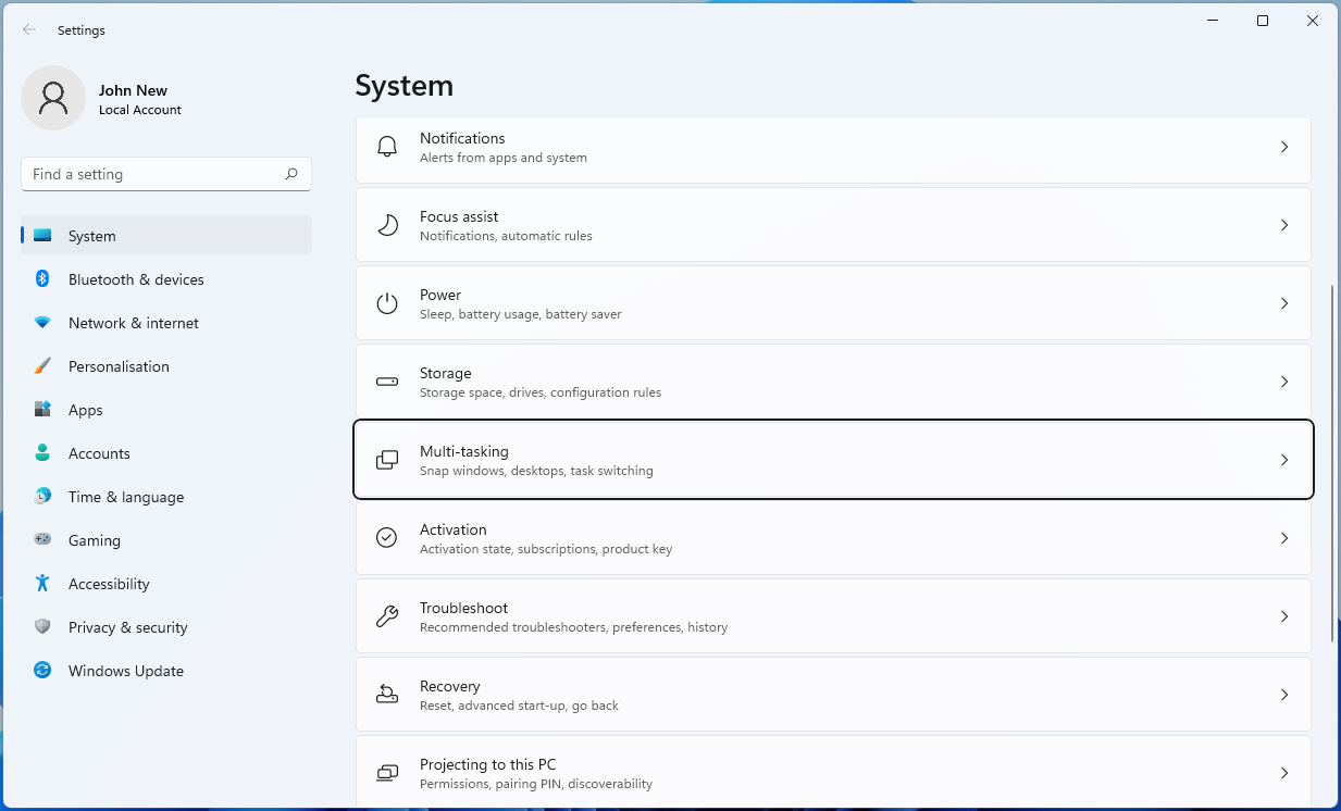 Enter the Multi-tasking tab.