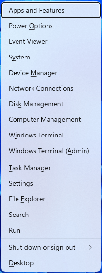 Open the Power User menu in Windows 11.