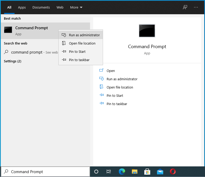 Click Run as Administrator in the context menu.