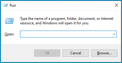 Open the Run console on Windows 10.