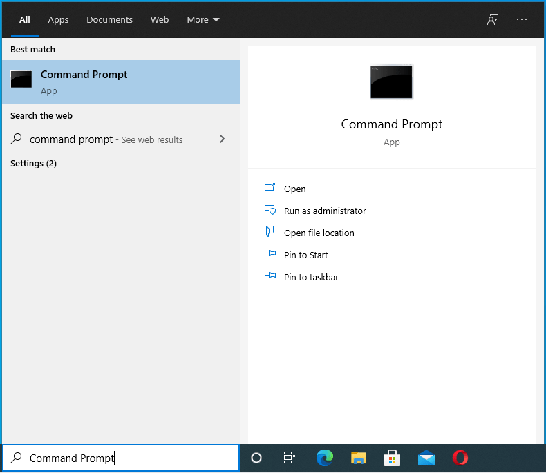 Type “Command Prompt” into the Search box.