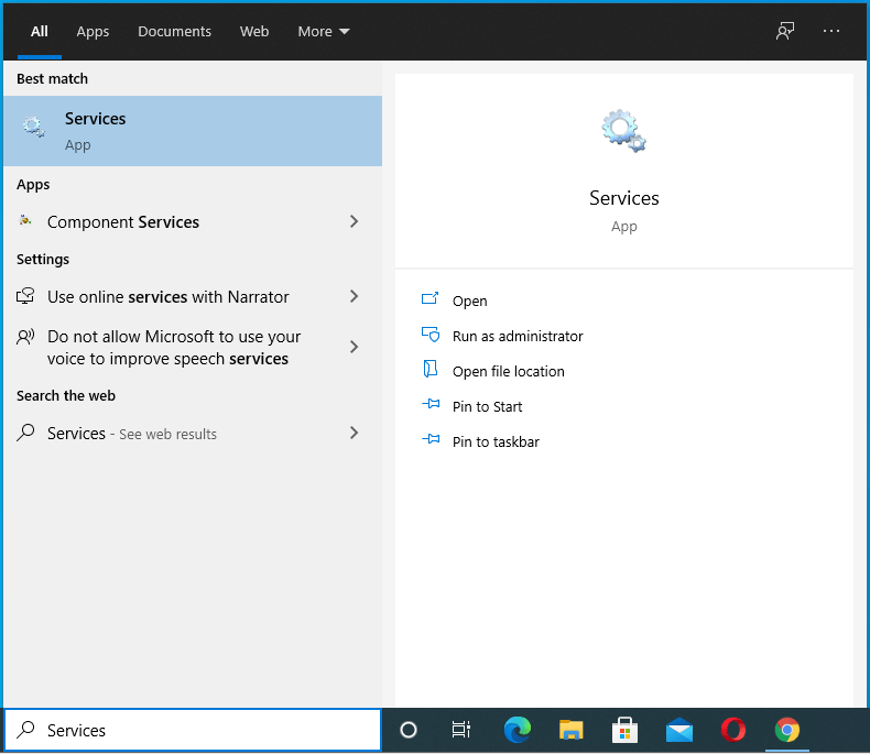 Type Services into Windows Search.