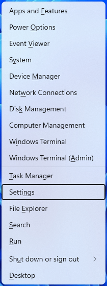 Navigate to Settings in the Power User menu.