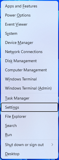 Select Settings from the Power User menu.