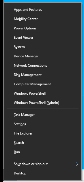 Press Win+X to access the Power User menu