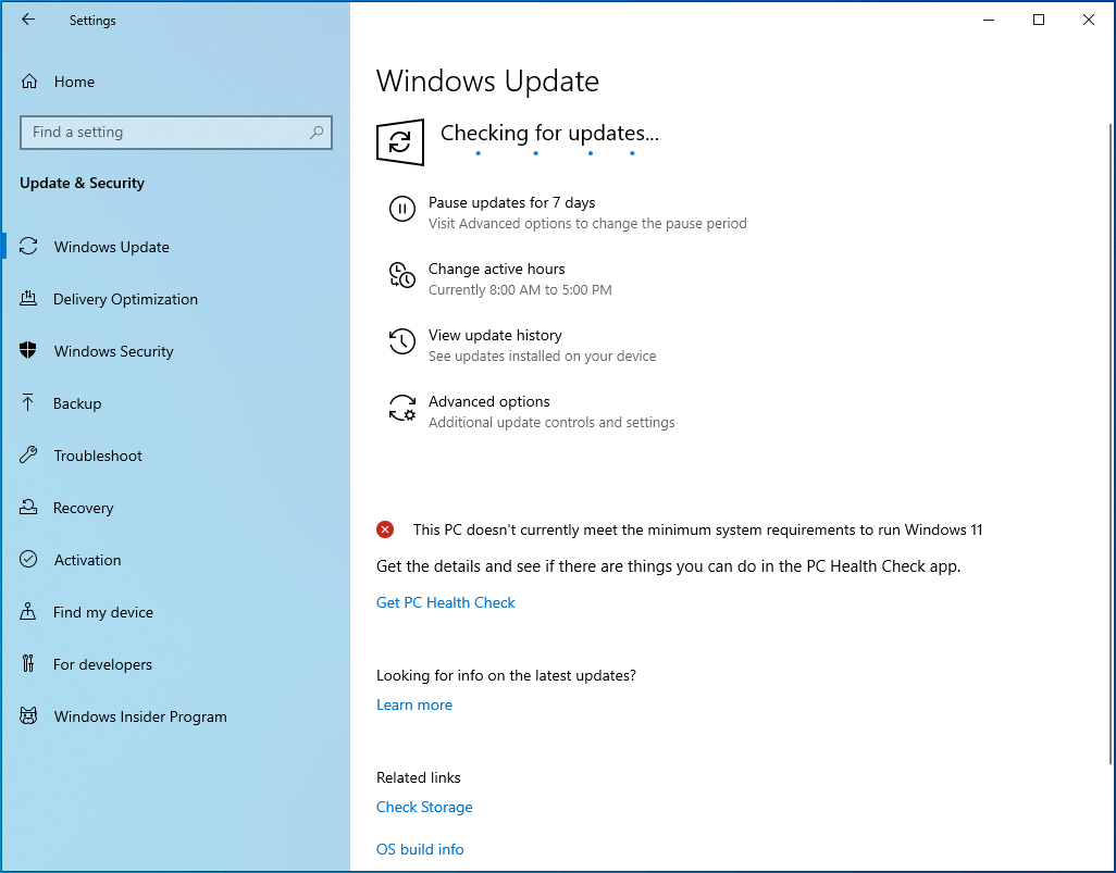 Windows is searching the Internet for available updates.