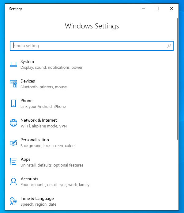 Open the Windows Settings Panel