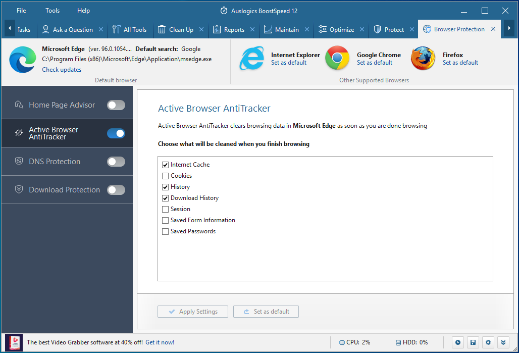 Run BoostSpeed’s Active Browser Anti-Tracker.