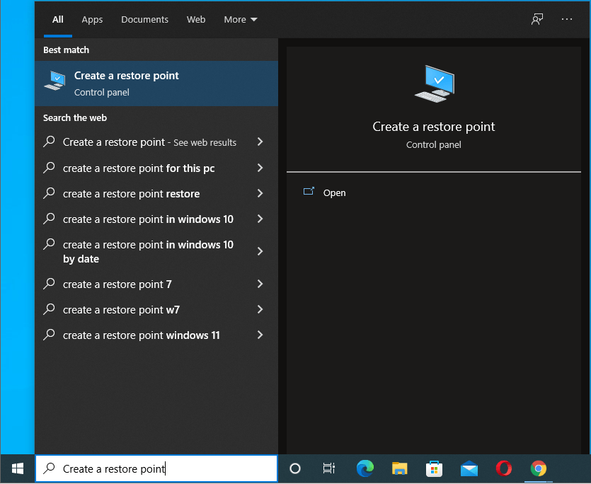 Type in “Create a restore point”.