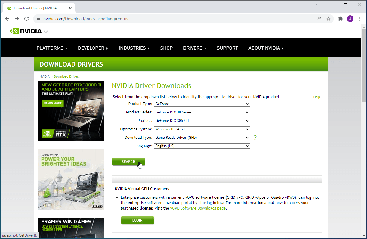 Search for graphics drivers.