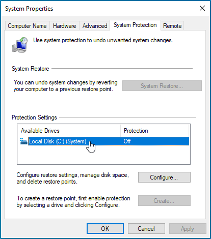 Go to the System Protection tab.