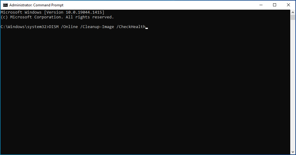 Enter DISM /Online /Cleanup-Image /CheckHealth.