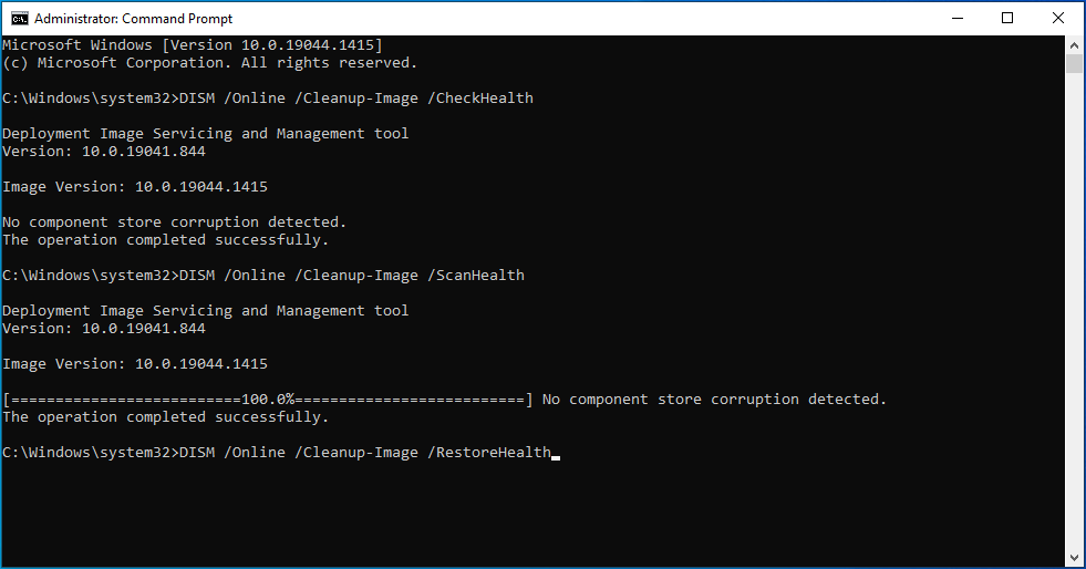Enter DISM /Online /Cleanup-Image /RestoreHealth.