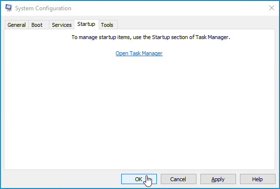 Click OK in the System Configuration window.