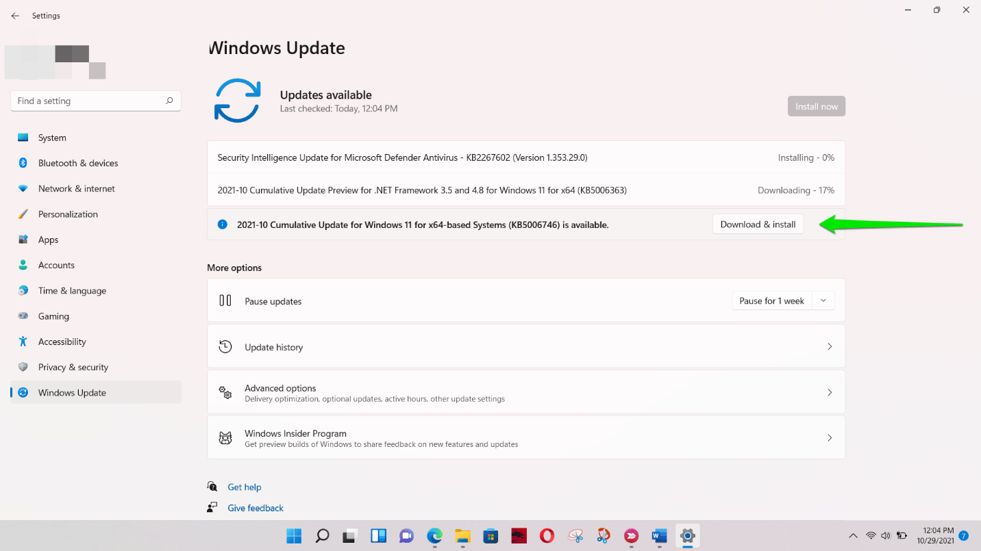 If you have a cumulative release update, click on the Download & Install button to start the update process