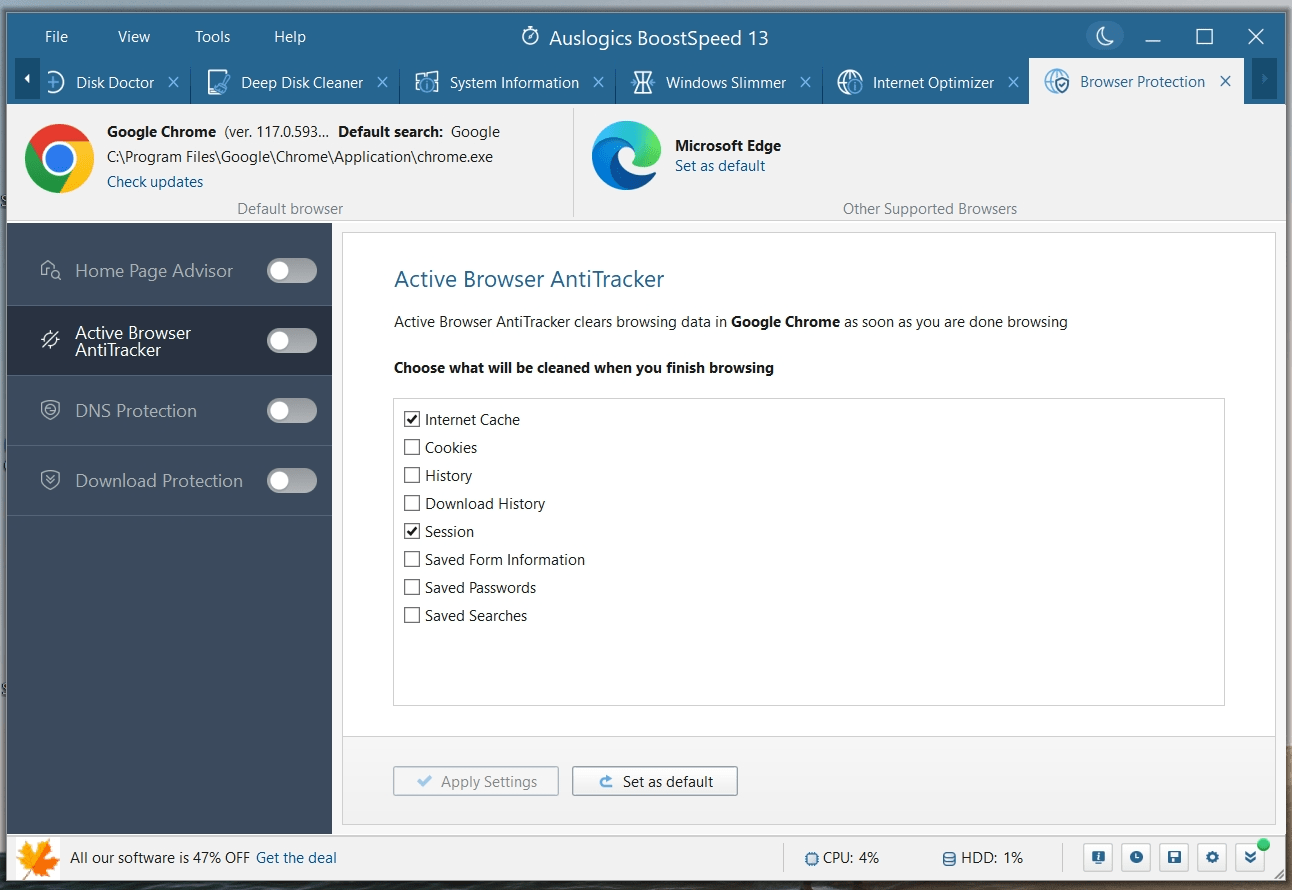 Auslogics BoostSpeed 13 Antitracker